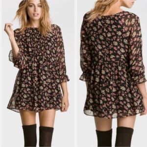 Free People Floral Babydoll Mini Dress Long Sleeve Women’s XS Black Red Boho